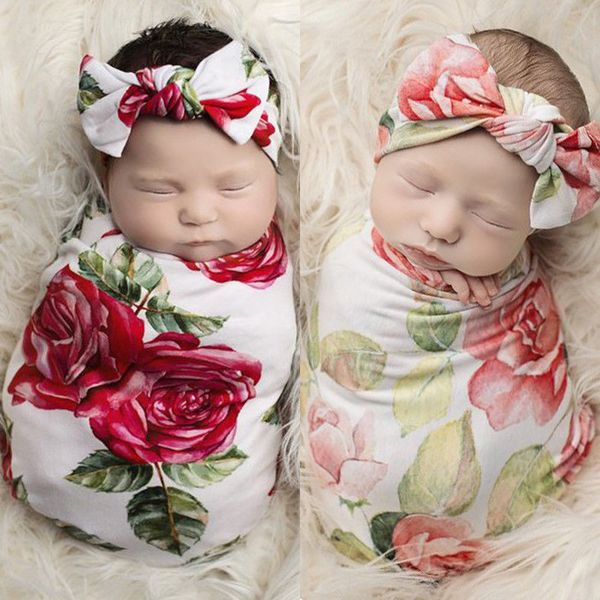 Florals Baby Muslin Swaddle Wrap Blanket Wraps Blankets Nursery Bedding Towelling Baby Infant Wrapped Cloth With Headband