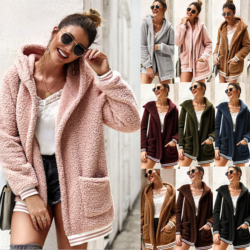 luxury women designer cardigan sweaters cardigans winter coats plush hooded hoodie coat warm sweater Outdoor womens clothes outwear jackets