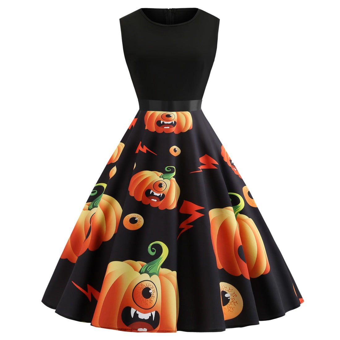 Halloween women fashion sleeveless dresses pumpkin head printed skirts halloween costumes for adults 2019 fashion party dress