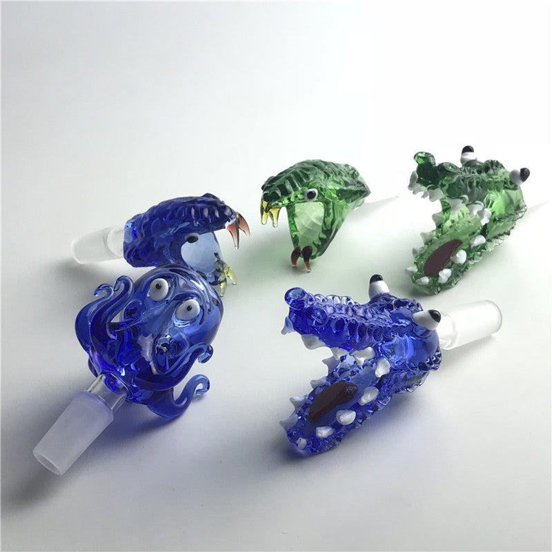 Thick Pyrex Animal Bowl with 14mm 18mm Male Smoking Accessories Green Blue Snake Octopus Crocodile Herb Tobacco Bong Bowls for Glass Water Pipes Bon