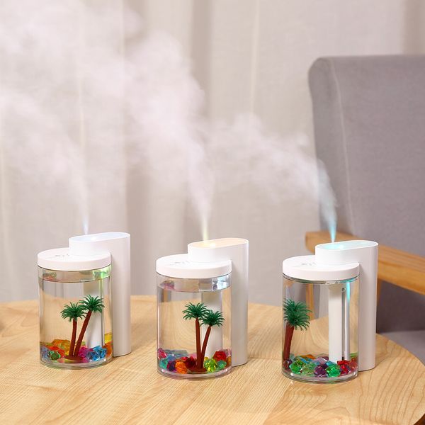 Humidifiers 260ML Landscape Humidifier USB Air Humidifier Ultrasonic Cool-Mist Mini Car Humidifiers With LED Light for Home Office Xmas Gift