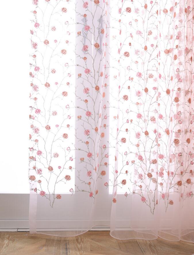 Sheer Curtains window screen Small rose wedding room pink purple embroidery curtain high-grade fabric screens