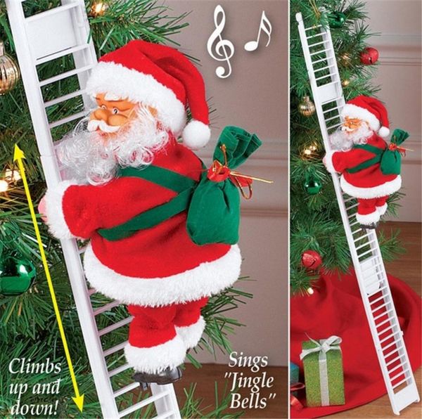 Claus Electric Climbing Santa Ladder Doll Decoration Plush Doll Toy For Xmas Party Home Door Wall Decoration