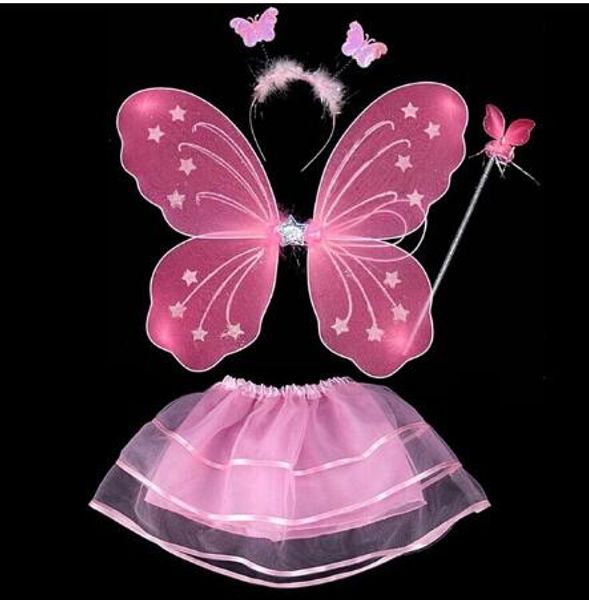 Kids girls Fairy Princess Costume Sets colorful stage wear Butterfly Wings Wand Headband Tutu Skirts GB1362