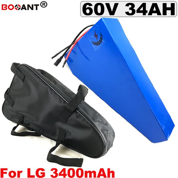 60V 34Ah Triangle ebike lithium ion battery pack for LG 18650 cell 16S 10P Electric Bike Battery 1500W 2500W with 5A Charger