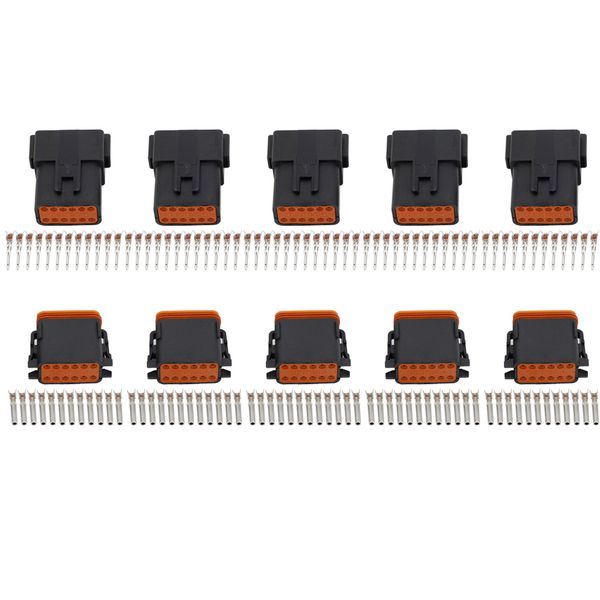 Black 5 Sets 12 Pin DT04-12P-DT06-12S Automobile waterproof wire electrical Deutsch Connector plug