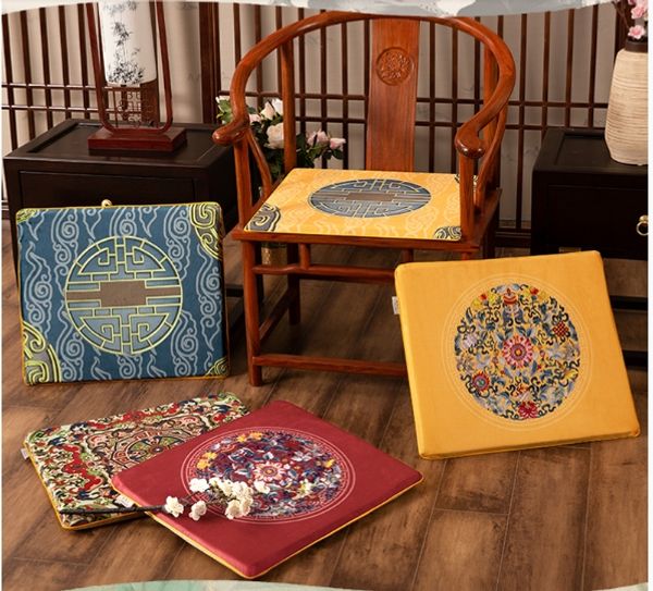 Classic Chinese Linen Seat Cushions for Office Home Chair Mat Anti-slip Sofa Seat Pad Dining Chair Armchair Seating Cushion