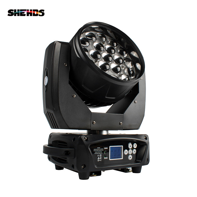 SHEHDS NEW LED Zoom Moving Head Light 19x15W RGBW Wash DMX512 Stage Lighting Professional Equipment For Dj Disco party Bar Effect Lights