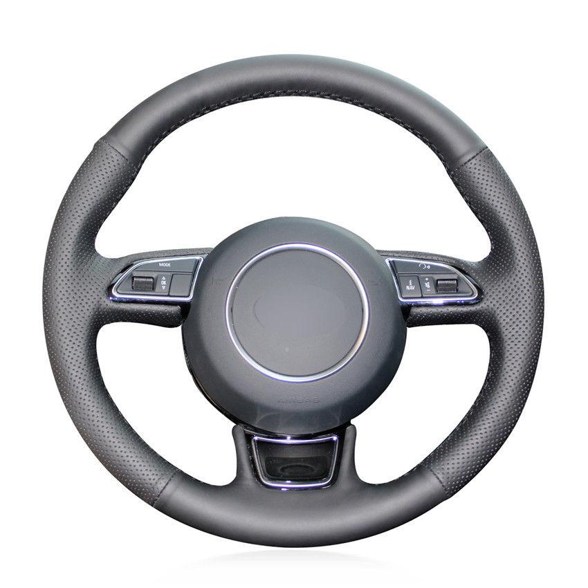 For Audi Audi A1 A3 A5 A7 car steering wheel cover black leather hand-sewn DIY