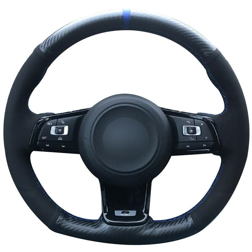 Carbon Fiber Leather Black Suede Steering Wheel Cover for Volkswagen Golf 7 GTI