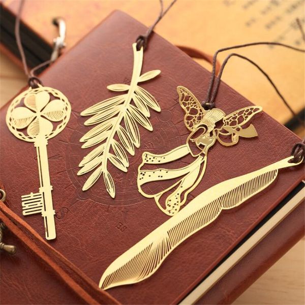 Creative Golden bookmarks Metal book marks Elegant Paper Clip Metal Leaf key markers lovely reading helper Stationery Bookmarks