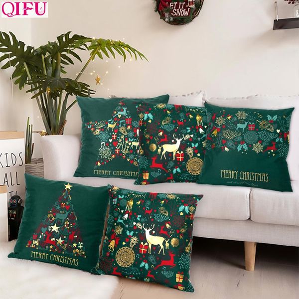 Hot Cotton Green Stamping Pillowcase Christmas Decoration For Home Party Decor Kerst