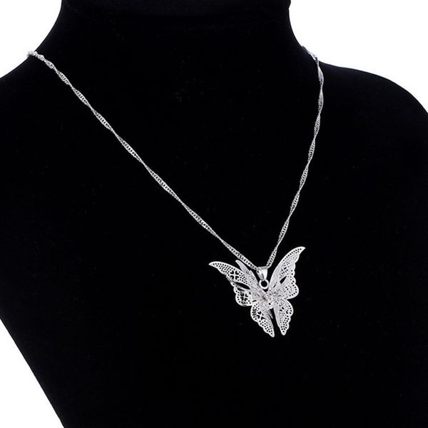 Hollow Butterfly Pendant Necklace 925 Silver Jewelry Charms Choker Necklace with Chain Multilayer Fashion Animal Necklaces for Women Girls