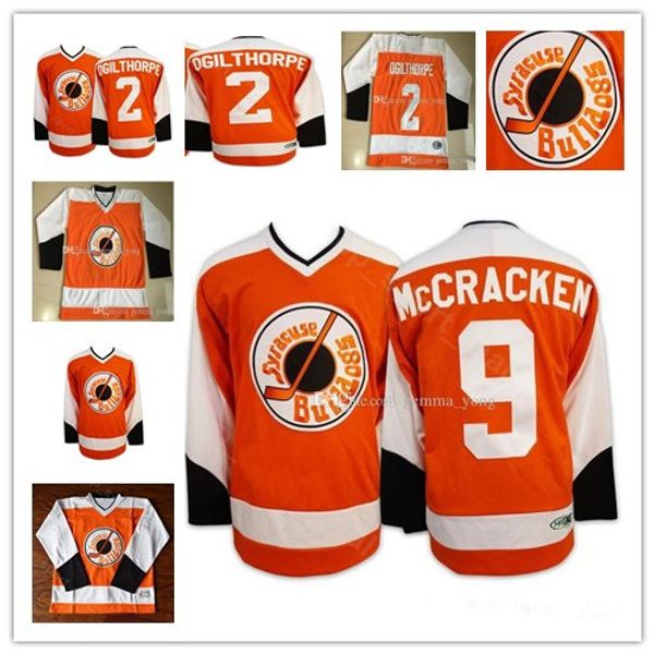 Men&#039;s Embroidery Slap Shot Movie Syracuse Bulldoges Hockey 2 Ogie Ogilthorpe 9 Tim Dr Hook McCracken Alternate Stitched Jerseys High Qu