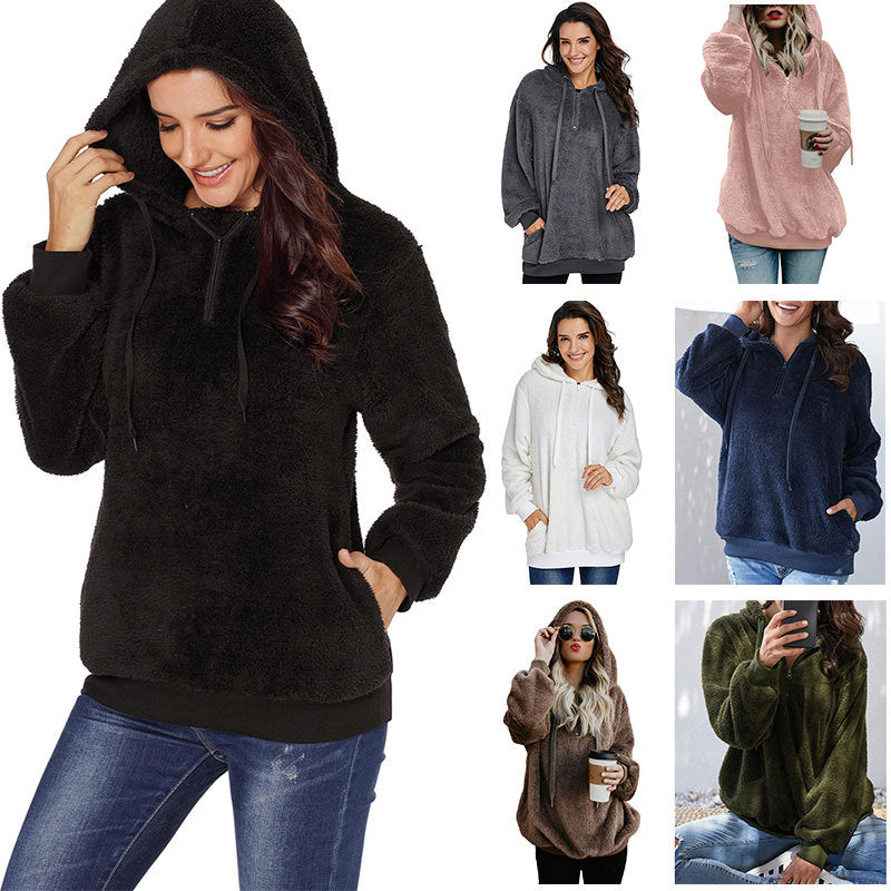 Winter new plush protective clothes women with hats and velvet loose long sleeves to keep warm blouses SY251273