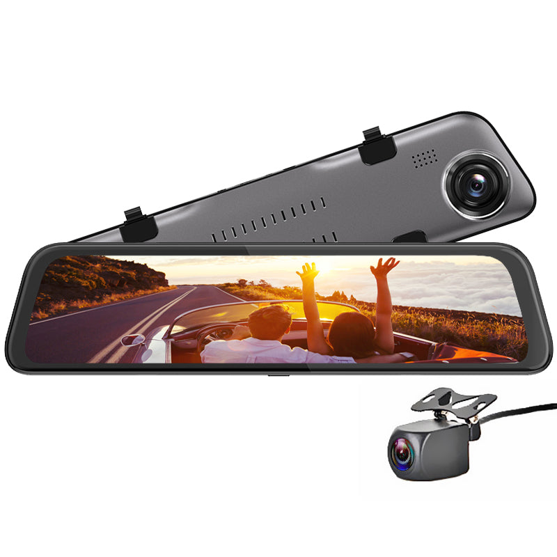 12&quot; rearview stream media mirror 2K dash camera car DVR recorder super slim case Hi3559 chip IMX335 image sensor 2Ch 170Â° + 140Â° FOV