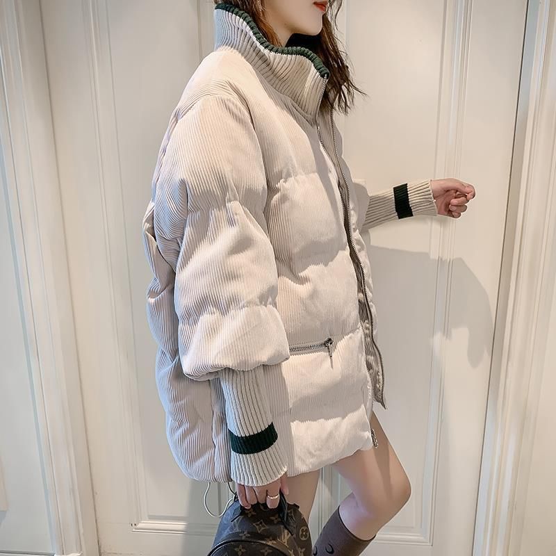 corduroy thick parka overcoat Winter warm fashion outerwear coats Women oversize stand collar streetwear jacket coat female