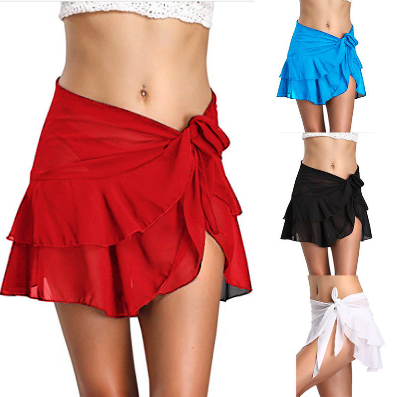 Women Skirts 2020 Chiffon Beach Cover up Sarong Wear Ruffle Wrap Beach Short Skirts
