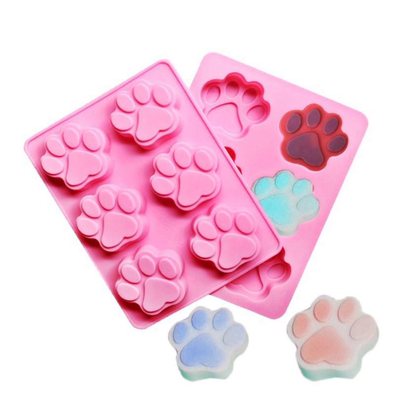 3D Paw Silicone Moulds Cute Dog Pattern Baking Moulds Pink Ice Cube Soap Fondant Decoration Cake Decorating Pet Animal Print Chocolate Candle Tray P