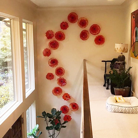 Luxury Red Lamps Flower Plate Murano Glass Arts Villa Hotel Decoration Wall Art Hanging Plates