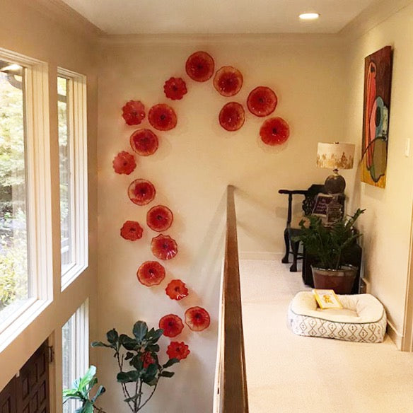 Contemporary Red Glass Flower Plate Murano Lamp Arts Villa Hotel Decoration Wall Art Hanging Plates