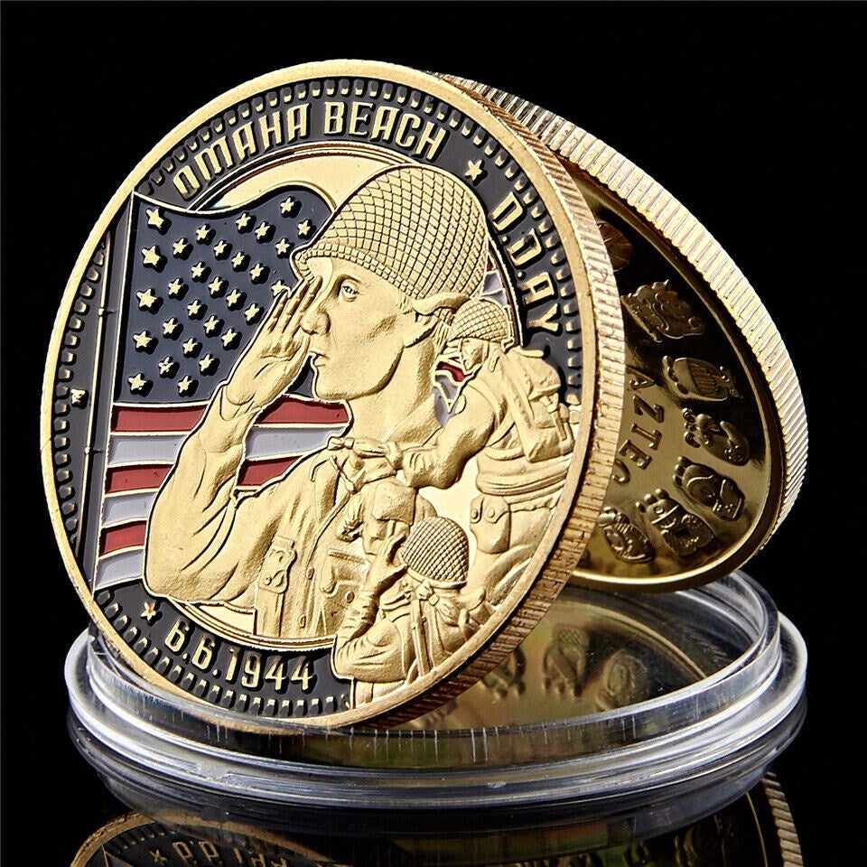 1944.6.6 USA Army Infantry Utah D-Day Omaha Beach Military Craft 1oz Gold Plated Challenge Coin With Capsule