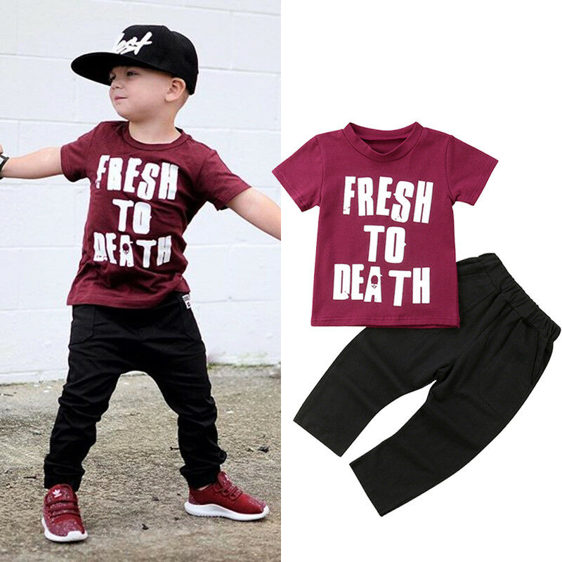 Fashion Toddler Kids Baby Boys Letter Tops T-shirt Pants Leggings 2Pcs Outfits Clothes