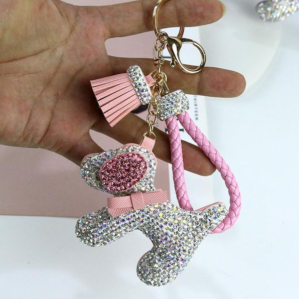 Luxury Rhinestone Dogs Keychains Cartoon Animals Dog Dolls Bag Key Rings Holder Purse Car Key Chains Gift For Women&#039;s Christmas