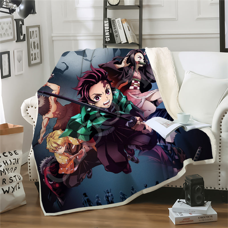 Animes Demon Slayer Kimetsu No Yaiba Blanket 3D Print Double Layer Casual Sofa Youth Bedding Throw Blankets Bedspread for Plush Quilt