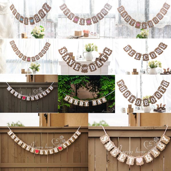 PRE-STRUNG Candy Bar Kraft Paper Cardboard Bunting Banner Garland Vintage Wedding Decor Sign Baby Shower Birthday Party Buffet
