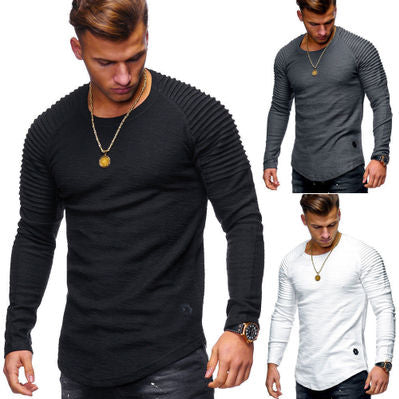 Men Designer Tees Brand Long Sleeve Bottoming Shirt for Mens Youth Solid Color Tops Stripe Skinny Top Pleated Shirts