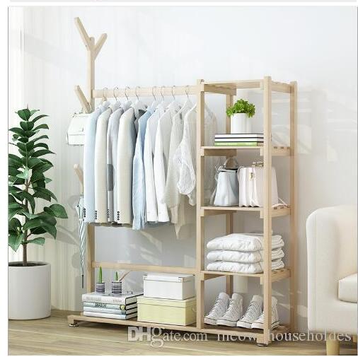 Wood clothes and hats rack landing bedroom solid wood hanger living room clothes rack save space for household shelves