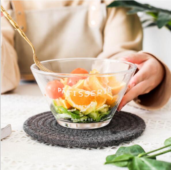 Dishes Ins French letter salad bowl household transparent fruit bowls bamboo hat glass tableware