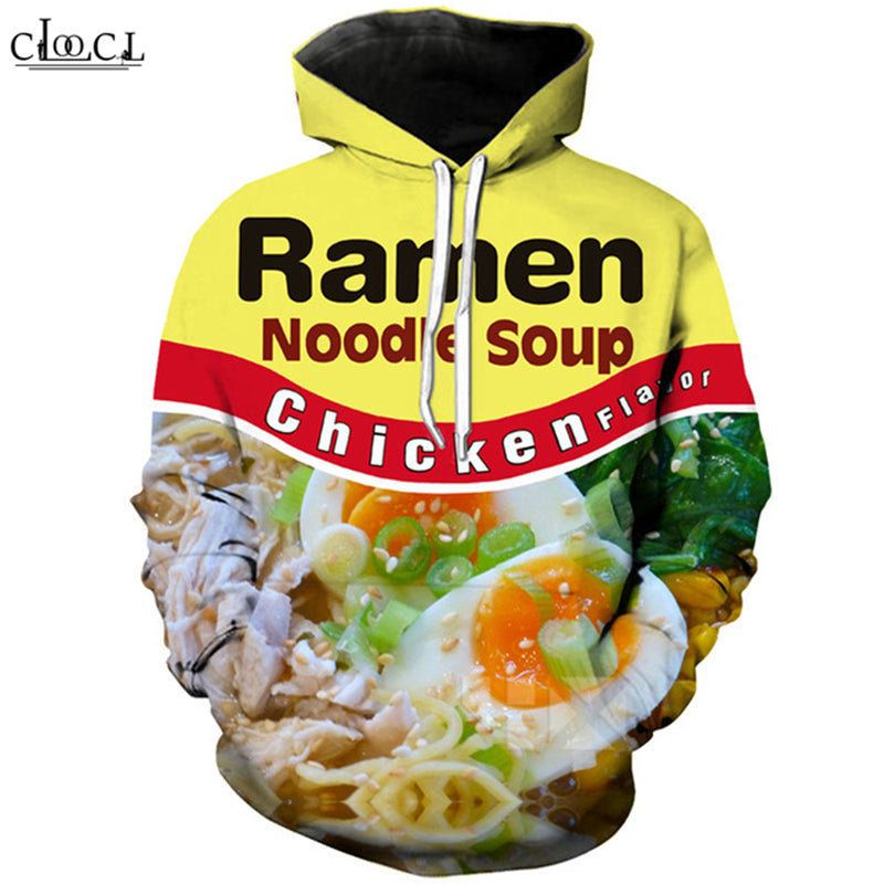 Fashion Street Gourmet Chicken Noodle Hoodie Men Women 3D Print Beef Noodles Long Sleeve Hooded Coat Harajuku Pullovers