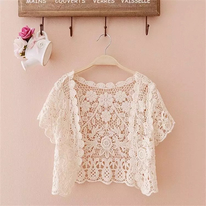 White Black Apricot Female Elegant Cape Women Short Sleeve Shrug Bolero Lace Coat Wedding Bridal Summer Beach Wraps Jacket