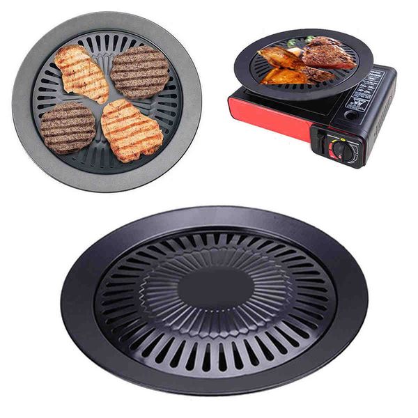 European Outdoor Smokeless Barbecue Grill Pan Gas Household Non-Stick Gas Stove Plate BBQ Barbecue Tool T200110