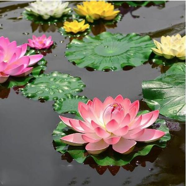 10pcs Lot Decor Garden Artificial Fake Lotus Flower Foam Lotus Flowers Water Lily Floating Pool Plants Wedding Garden Decoration