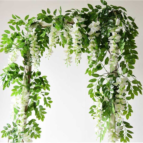 7ft 2m String Artificial Wisteria Vine Garland Plants Foliage Outdoor Home Trailing Flower Fake Hanging Wall Decor