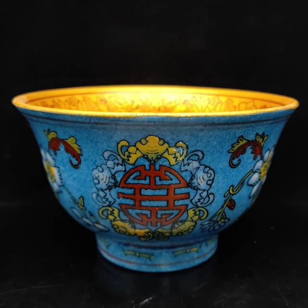 Chinese Porcelain Handmade Flowers Blue Bowls -Republic of China Mark S046