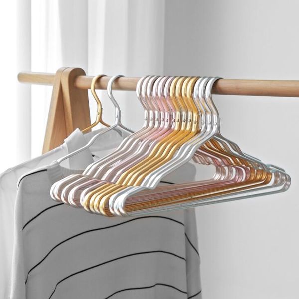 Wholesale Space Aluminum Hanger Waterproof Rust-proof Clothes Rack No Trace Clothing Support Household Anti-skid Clothes Hanging LX1170