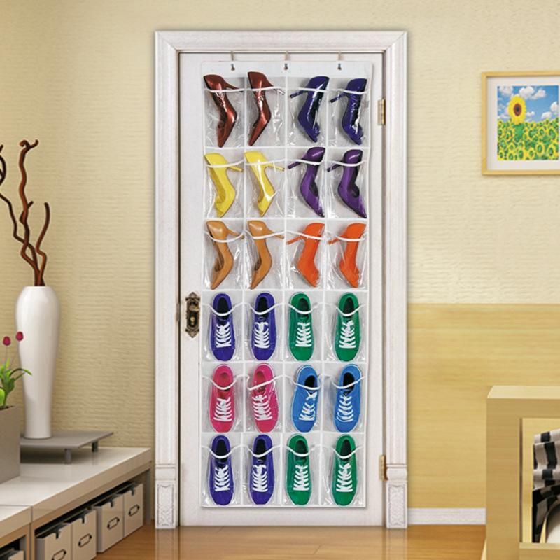 24 Pockets Shoes Storage Holders Behind Door Hanging Shoes Non Woven Storage Bag Rack With Hooks Foldable Shoes Organizer Bags