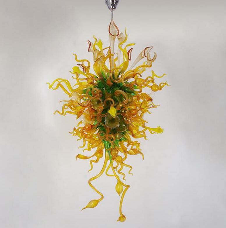 Fashion Long Flower Chandeliers Lighting Amber and Green Lamp Pendant Lamps Modern Hand Blown Glass Chandelier with LED Bulbs