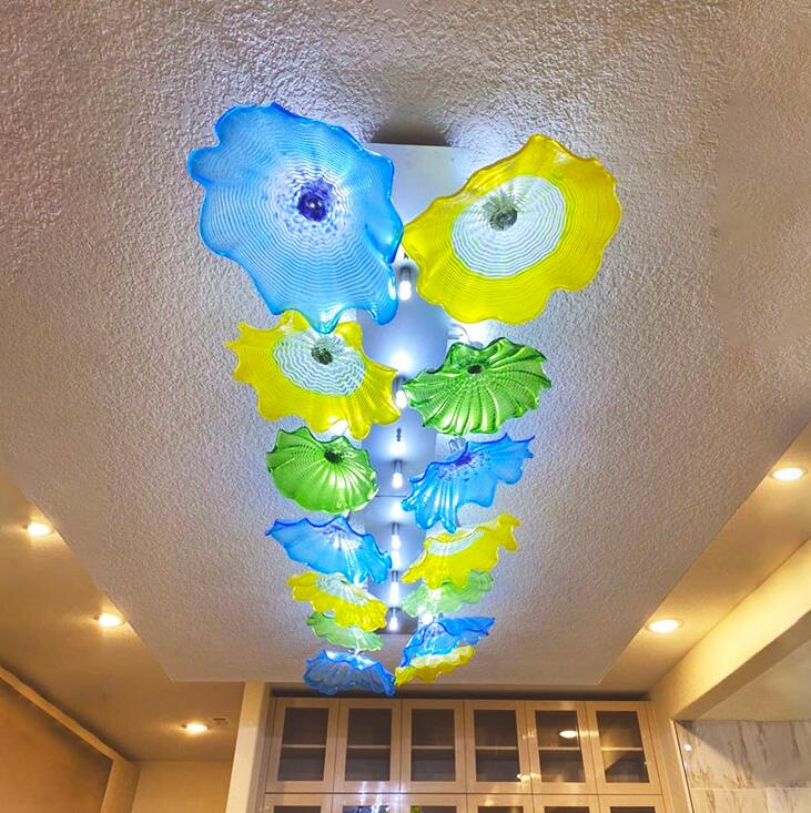 Living Room Colored Ceiling Lights American Style Murano Glass Plates Lamp Modern LED Flower Chandelier for Art Decor