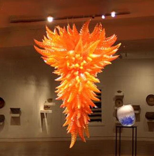 Lamps Wholesale Orange Hand Blown Spiral Chandeliers Size Home Ballroom Stair Large Chandelier Lighting with LED Bulbs