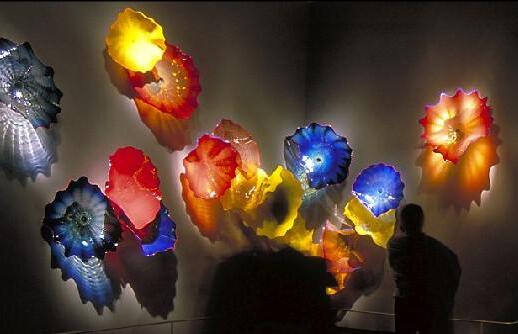 Fashion Lamps Home Decoration Murano Flower Plate Arts Hand Blown Multi Color Glass Hanging Plates Wall Art