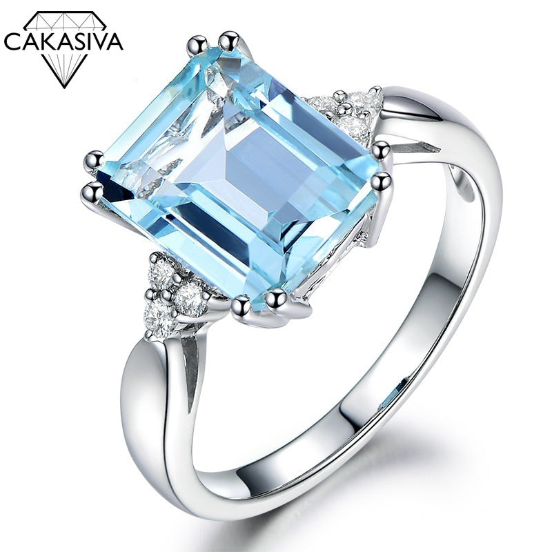 Women&#039;s 925 Sterling Silver Inlaid Topaz Engagement Wedding Ring Gift Jewellery Wholesale