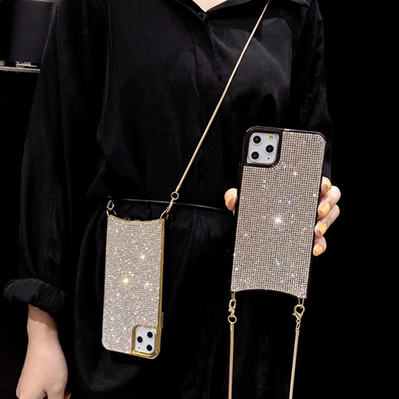Bling Glitter Shoulder Lanyard Strap Diamond Shell Full Protective Plating Shinning Back Cover for iPhone 11 Pro Max XR XS 6s 8 Plus
