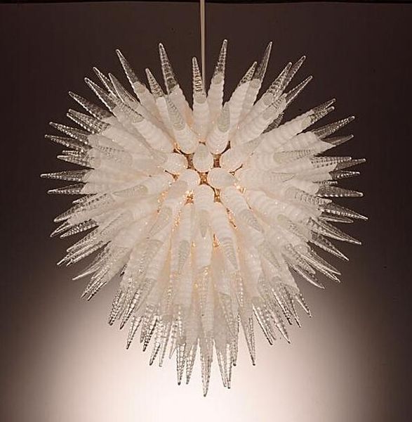 Lamps Now Trending Chandeliers Lighting Spiral Shape 38 Inches Height LED Bulbs Hand Blown Glass Chandelier Pendant Lights White and Transpa