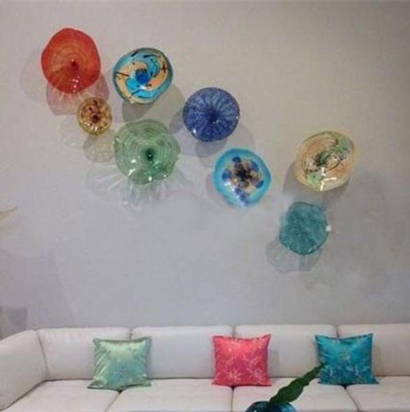 India Lamps Decor Plate Home Decorative Hand Blown Arts Murano Flower Glass Plates Wall Art