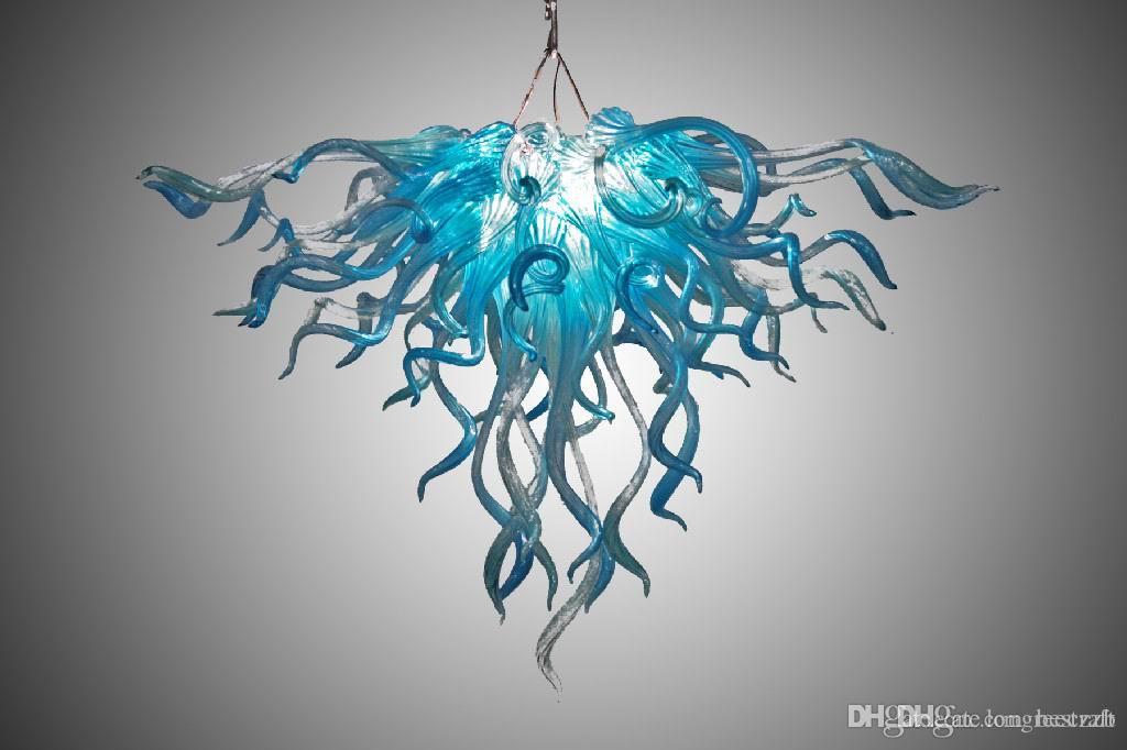 Popular Lamps Turquoise Bule Flower hand made Blown glass chandelier light LED bulbs light mini glass Pipe DIY Chandeliers